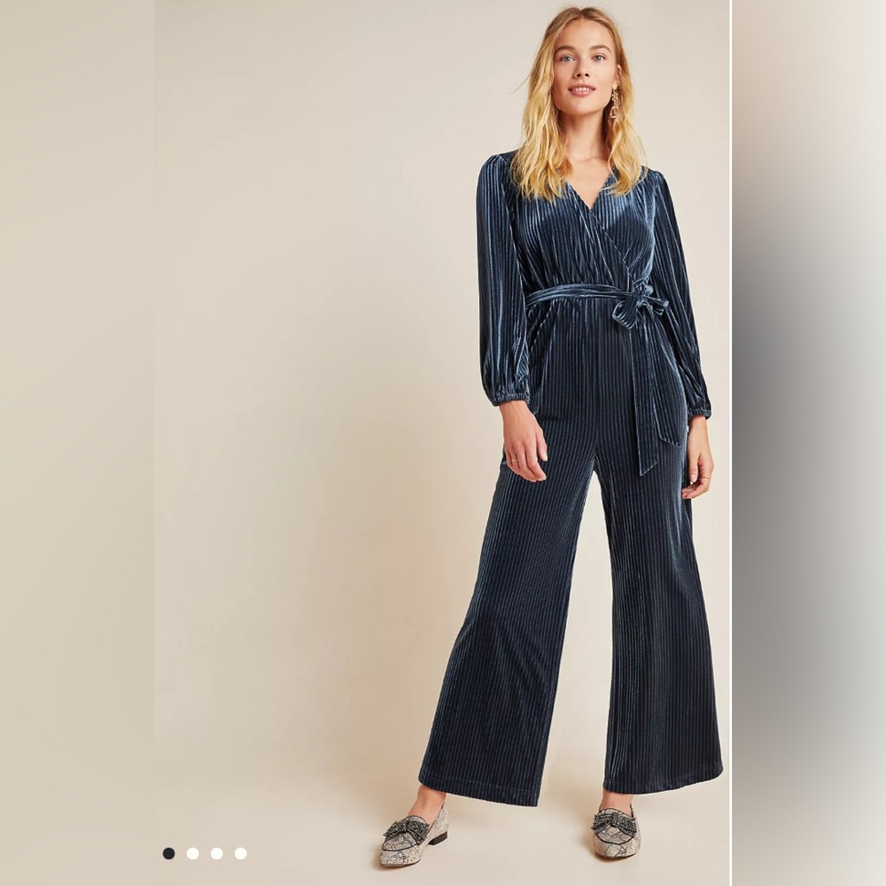 Anthropologie Ali & Jay Samantha Velvet Jumpsuit - Navy Blue - Size Large